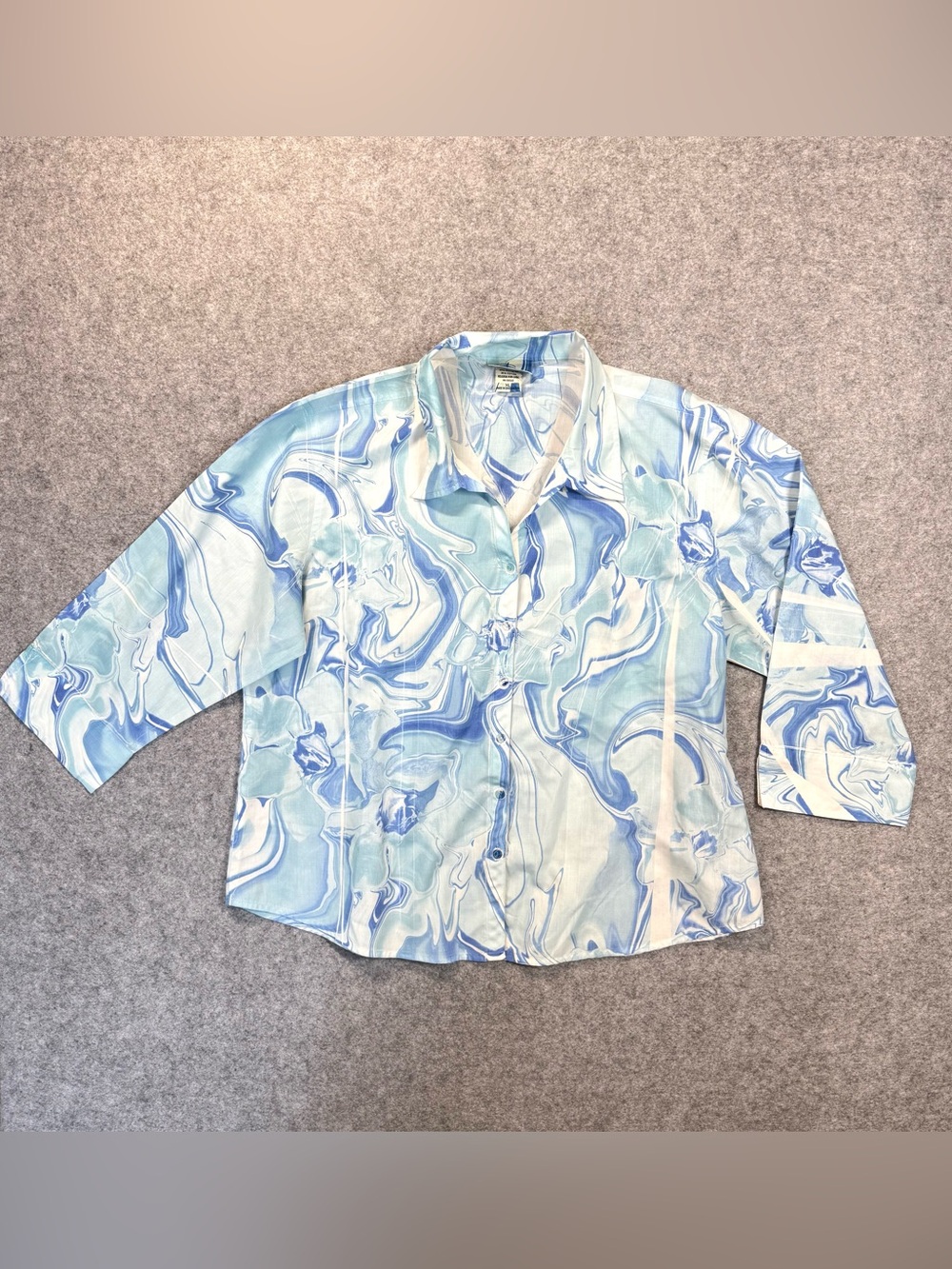 Las Olas Womens Blue Marble Swirl Print Button Down Blouse Marine Coastal Cruise